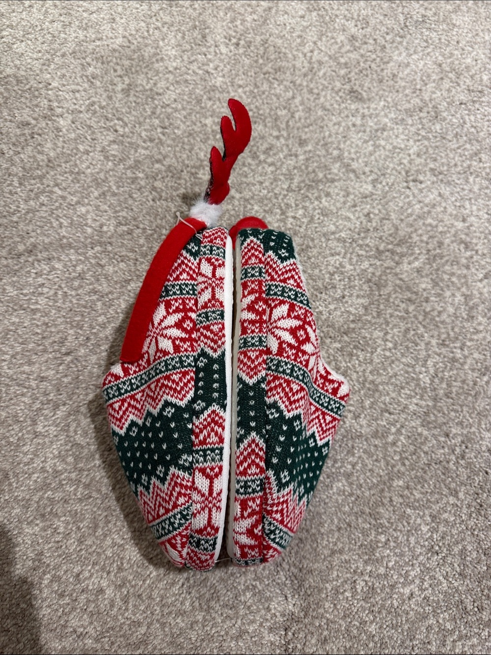 Holiday Knit Slippers in Red, Green & White